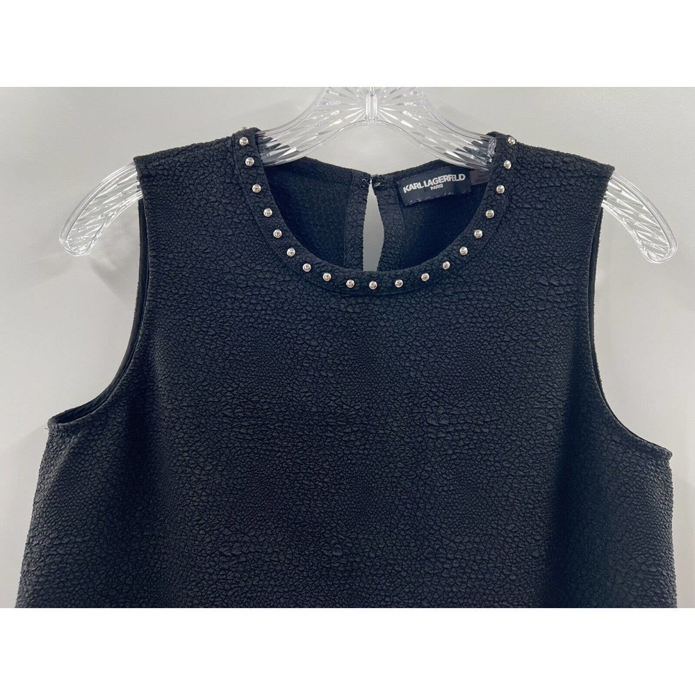 Karl Lagerfeld Sleeveless Studded Collar Textured Blouse Black Size Medium - Picture 2 of 9